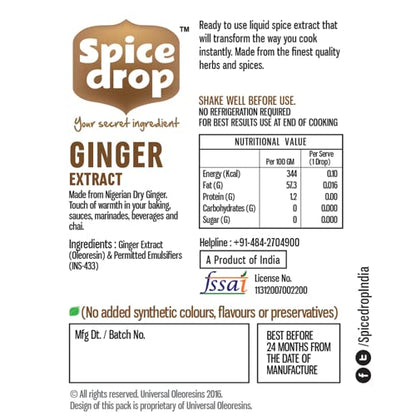Spice Drop Pure Ginger Extract - Salad Dressing, Cooking, Baking, Tea, Coffee - Natural Immunity Booster - Rich Aroma - Dry Ginger Extract - No Added Color or Preservative - Non GMO - Vegan - 0.17 Oz