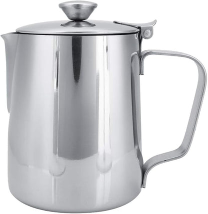 Stainless Steel Milk Frothing Pitcher, Stainless Steel Coffee Cup Mug Milk Frothing Pitcher Jug with Lid for Latte Coffee Art for Office Kitchen with handle(350ml)