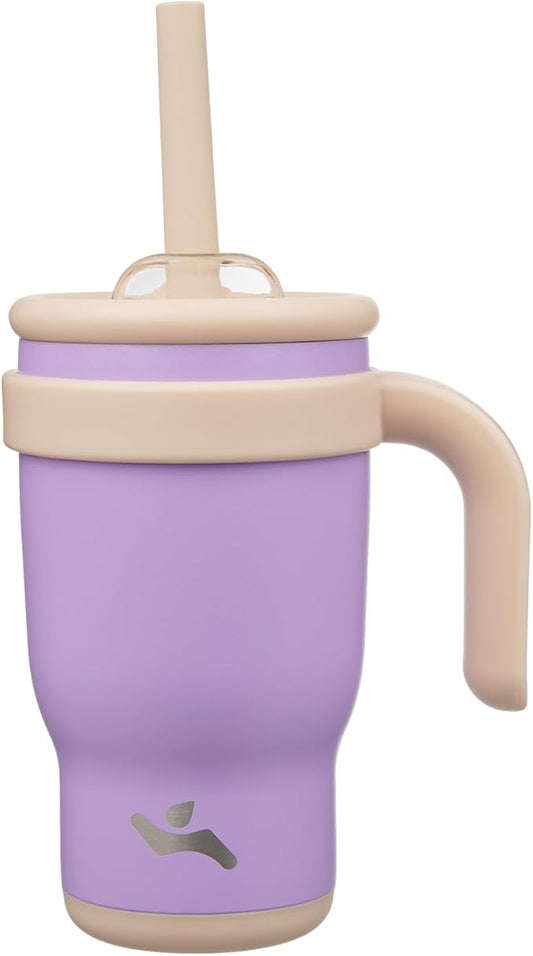 14 oz Tumbler with Side Handle, Insulated Water Bottle with Straw and 2 in 1 Lid, Stainless Steel Cup Travel Coffee Mug for Sports Office Gym,Purple