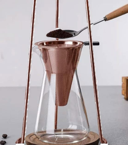 Nispira Modern Iced Coffee Cold Brew Coffee Maker Slow Drip Coffee Machine Stainless Steal Copper Color 400mL Borosilicate Glass