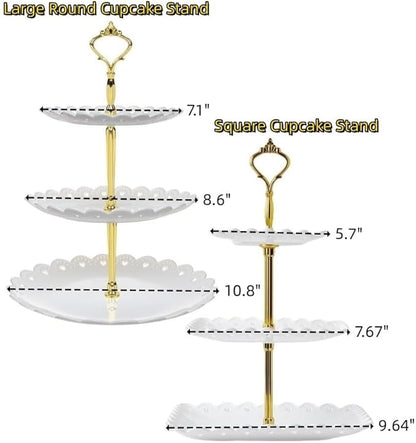 2 Pack of Large Plastic Dessert Stands, 3 Tier Cupcake Stand, 3 Tiered Serving Display Stand Reusable Pastry Dessert Tower Tray/Platter for Tea Party, Baby Shower and Wedding (White)