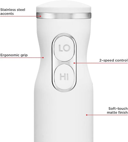 Chefman Immersion Stick Hand Blender with Stainless Steel Blades, Powerful Electric Ice Crushing 2-Speed Control Handheld Food Mixer, Purees, Smoothies, Shakes, Sauces & Soups, Ivory