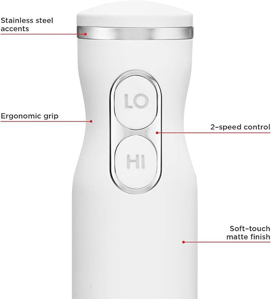 Chefman Immersion Stick Hand Blender with Stainless Steel Blades, Powerful Electric Ice Crushing 2-Speed Control Handheld Food Mixer, Purees, Smoothies, Shakes, Sauces & Soups, Ivory