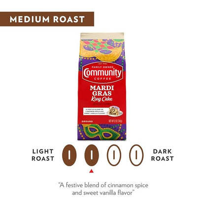 Community Coffee Mardi Gras King Cake Flavored 32 Ounces, Medium Roast Ground Coffee, 32 Ounce Bag (Pack of 2)
