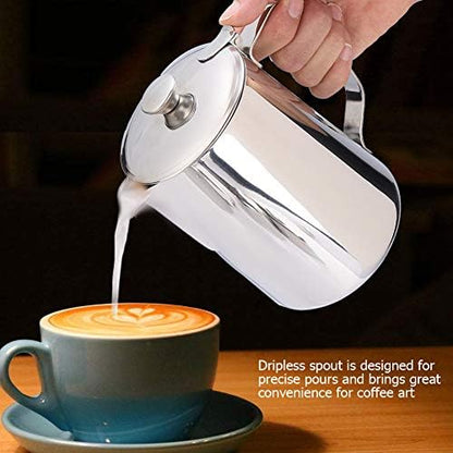 Milk Frothing Pitcher 350ml 600ml 900ml 1500ml 2000m(12oz 20oz 32oz 50oz 66oz) Steaming Pitchers Stainless Steel Milk Coffee Cappuccino Latte Art Barista Steam Pitchers Milk Jug Cup with Deco