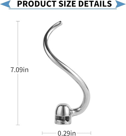 Stainless Steel Spiral Dough Hook Compatible with KitchenAid 5-6QT Mixer,Bowl Lift Stand Mixer Accessory, Dough Hook,Rust Resistant, Effectively Kneads Bread,Pizza,Pasta and Biscuits,Dishwasher Safe