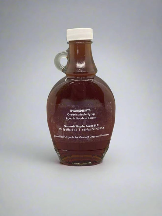 Summit Maple Farm Bourbon Barrel Aged Organic Maple Syrup, 8 oz glass bottle