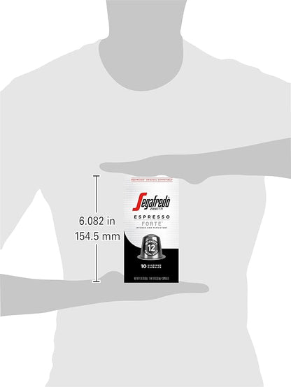 Segafredo Zanetti Espresso Capsules – Aluminum Pods for Nespresso Original Machines – Extra Dark Roast Premium Espresso with a Bold Aroma – Smoky, Intensity 12 – Forte, 10 Count