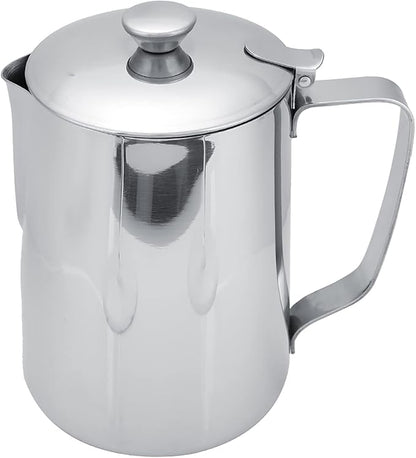 Stainless Steel Milk Frothing Pitcher, Stainless Steel Coffee Cup Mug Milk Frothing Pitcher Jug with Lid for Latte Coffee Art for Office Kitchen with handle(1000ML)