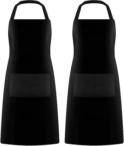 GREEN LIFESTYLE 2 Pack Chef Apron with Pockets – Grilling Aprons for Men, Waterproof Cooking Apron for BBQ, Work or Restaurant Use, Kitchen Aprons for Women with Pockets – Black