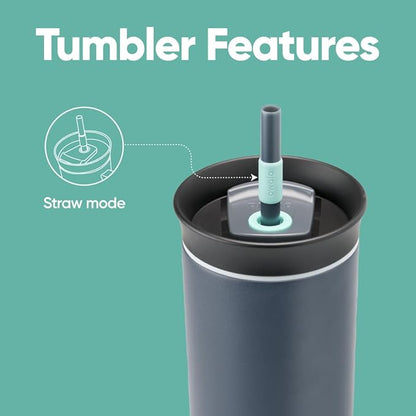 Owala Stainless Steel Triple Layer Insulated Travel Tumbler with Spill Resistant Lid and Straw, BPA Free, 24 oz, Black/Grey (Foggy Tide) (Pack of 12)