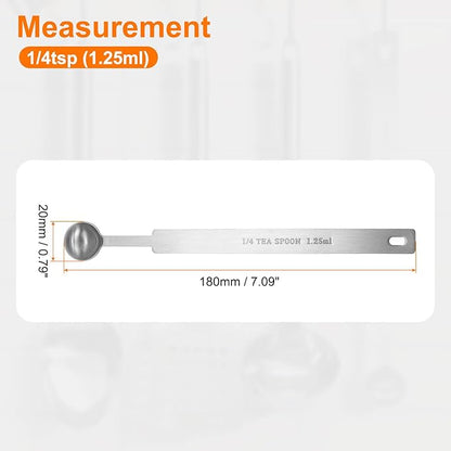 HARFINGTON Single Measuring Spoon 1/4tsp (1.25ml) Teaspoon/Tablespoon 430 Stainless Steel Single Tiny Square Bowl Measuring Spoon Long Handle Measure Scoop