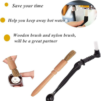 DXary 5 Pieces Coffee Brush Set Professional Espresso Brush Kit Include Wooden Coffee Grinder Machine Cleaning Brush and Nylon Espresso Brush for Coffee Machine Group Head (5)
