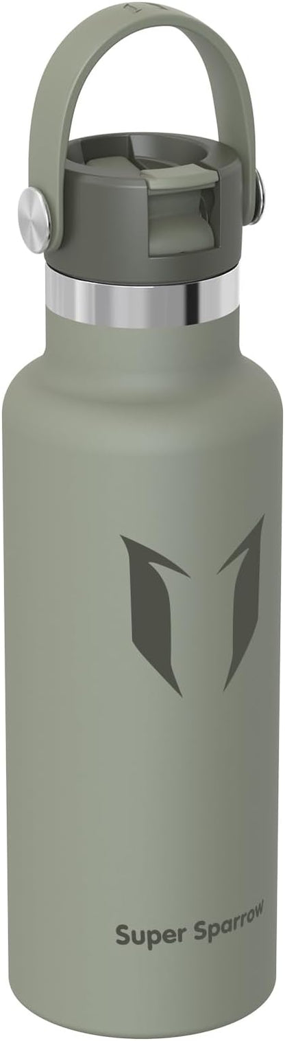 Super Sparrow Insulated Water Bottle - 17 Oz / 25 Oz / 32 Oz - Standard Mouth FlipFlow Flask - BPA Free, Leak Proof Drink Bottle- Ergonomic Straw Water Bottles for Work, Gym, Travel, Sports