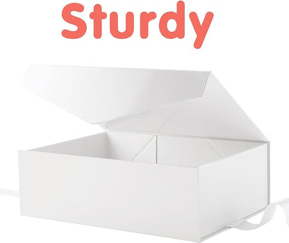HAPPY POTATO 5 White Gift Boxes with Lids and Ribbon 11.5x8.1x3.8 Inches, Bridesmaid Proposal Boxes, Large Magnetic Gift Boxes for Presents (Glossy White, Pack of 5)