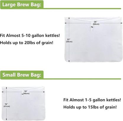 Brew Bags, 2pcs Brew In A Bag, Reusable Wine Straining Bag for Homebrewing, Fine Mesh Bag for Boiling, Durable Mesh Strainer Bag, 22×26 & 16x18