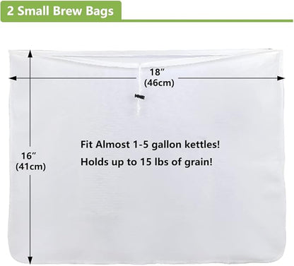 Brew Bags, 2pcs Brew In A Bag, Reusable Wine Straining Bag for Homebrewing, Fine Mesh Bag for Boiling, Durable Small Polyester Strainer Bag, 2 Pack of 16 X 18