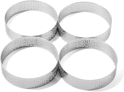Guowall Stainless Steel Round Tart Ring Metal Perforated Cake Mold Pastry Molud for Circle Tartlet French Dessert Small Fruit Tarte Crust (6pcs)