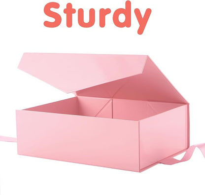 HAPPY POTATO 6 Large Gift Boxes with Lid and Ribbon 11.5x8.1x3.8 Inches, Bridesmaid Proposal Boxes, Magnetic Gift Boxes for Presents (Glossy Pink, Pack of 6)