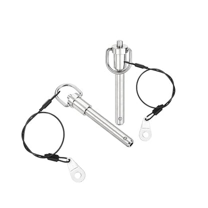 uxcell 1 Pcs Quick Release Pin, 3/8" x 2"(Dia. x L) Push-Button Ball Locking Pin 304 Stainless Steel Ring Handle Locking Pin with Wire for Audio Bimini Top Marine, Silver