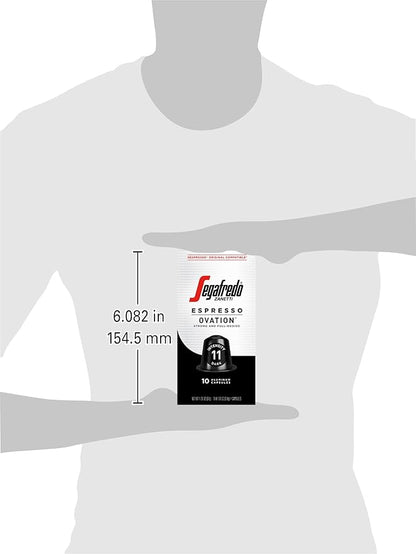 Segafredo Zanetti Espresso Capsules – Aluminum Pods for Nespresso Original Machines – Dark Roast Premium Espresso with a Full-Bodied Aroma – Strong, Intensity 11 – Ovation, 10 Count