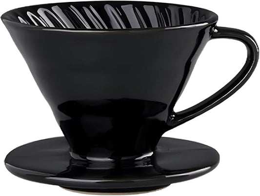 Pour Over Coffee Maker, Single Cup Coffee Dripper, Manual Porcelain Slow Brewing Accessories for Travel, Camping, Office, Home, Cafe, Coffee Gifts (Black, Large)