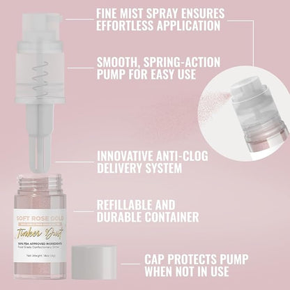 Bakell - Soft Rose Gold Tinker Dust (4g, 1x Mini Spray Pump) Edible Glitter for Food, Desserts, and Beverages!