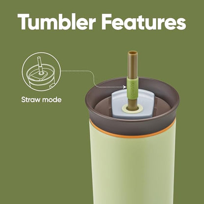 Owala Stainless Steel Triple Layer Insulated Travel Tumbler with Spill Resistant Lid and Straw, BPA Free, 24 oz, Brown/Green (Brave Adventures) (Pack of 12)