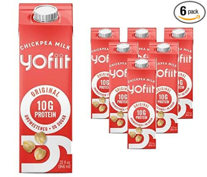 Yofiit Original Unsweetened Plant Based Milk with Pea Protein and Flax - More Protein than Almond Milk - Non Dairy Coffee Creamer, Vegan & Shelf Stable | 10g Protein - 6 Pack