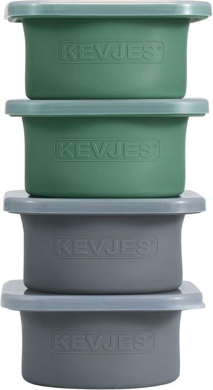 PLUS-1000ml Pizza Dough Proofing Box for DIY Artisan Pizza, Food Grade Silicone Stackable Containers with Lids. Freezer, Fridge, Dishwasher Safe (2Green Plus+2Space Grey Plus)
