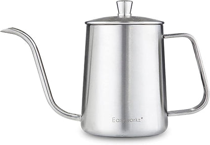 Easyworkz Gage Gooseneck Pour Over Coffee Kettle 20 oz Stainless Steel Hand Drip Long Narrow Spout, Silver