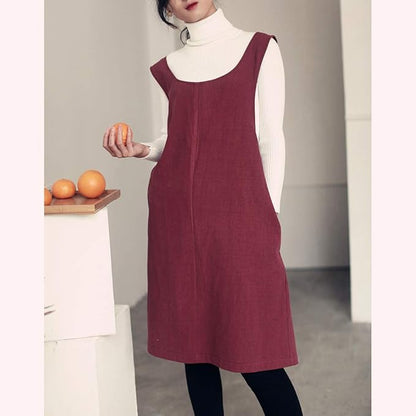 Cotton Linen Japanese Apron Halter Cross Back Bandage X Shape Aprons Two Pockets