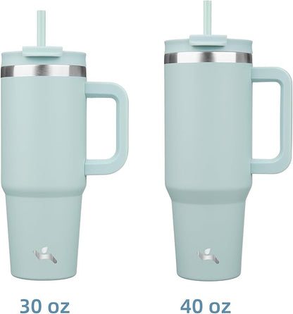 40 oz Tumbler with Handle and 2 Straws,2 in 1 Lid Insulated Water Bottle Stainless Steel Travel Coffee Mug,Blue Haze