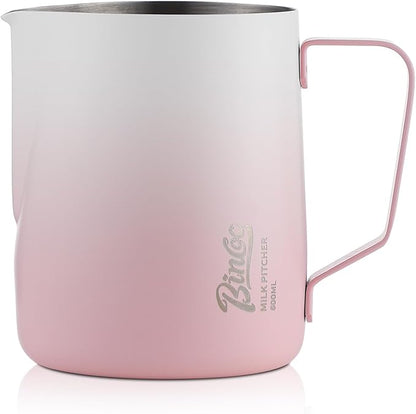 600ml Pink Milk Frothing Pitcher – Stainless Steel Latte Art Coffee Cup with Measurement Markings, Espresso Steaming Jug, Food-Grade & Heat-Resistant for Barista & Home Brewing (Pink white-600ml)