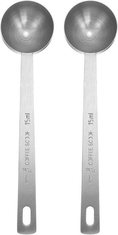 HARFINGTON 2pcs Coffee Scoop Spoon 1tbsp (3tsp, 15ml) 304 Stainless Steel Long Handle Teaspoon/Tablespoon Measuring Spoons Scoops for Tea Sugar Kitchen, Silver