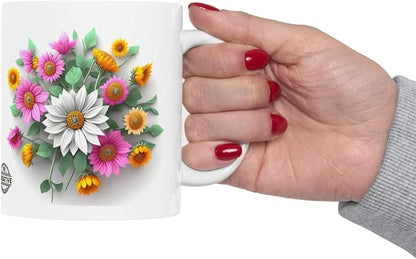 11 OZ Novelty Coffee Mugs - Christmas Gift (3-D Flower Ceramic Mug)