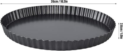 Fluted Tart Pan with Removable Bottom, Carbon Steel Round Tart Pan, Deep Baking Dish Pie Plate for Cakes Pies ([Thickened] 10-inch live bottom pie plate)