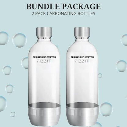 FIZZIT 1L Carbonation Bottles – 2 Pack | Value Set | Compatible with SodaStream & Most Soda Makers | BPA-Free PET, Reusable, Eco-Friendly with Hermetic Sealing Caps (Universal-Bottles)