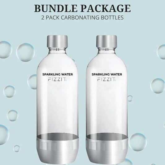 FIZZIT 1L Carbonation Bottles – 2 Pack | Value Set | Compatible with SodaStream & Most Soda Makers | BPA-Free PET, Reusable, Eco-Friendly with Hermetic Sealing Caps (Universal-Bottles)