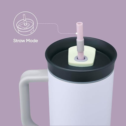 Owala Stainless Steel Triple Layer Insulated Travel Tumbler with Spill Resistant Lid, Straw, and Carry Handle, BPA Free, 40 oz, Purple (Bunny Hop) (Pack of 6)