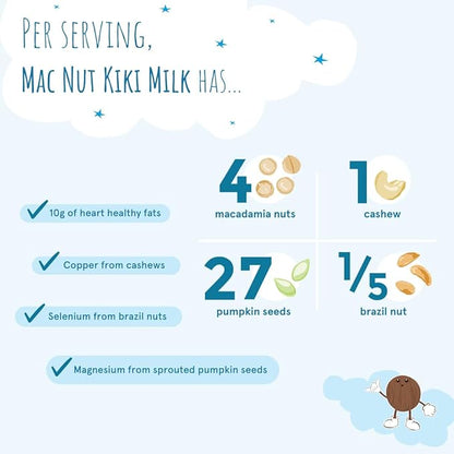 Kiki Milk Plant-Based Milk - Organic Mac Nut Seed Milk - Calcium & Magnesium Source - Gluten, Gum, GMO, Dairy, Soy, Glyphosate Free - Shelf Stable (32 oz Pack of 6)