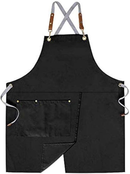 Mignongirl Crossback Apron with Pockets x2,Split Apron with Adjustable Straps,M-XXL