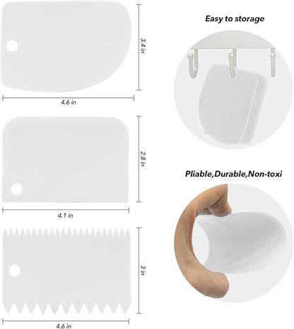 Angled Cake Icing Spatula Set with Dough Scraper and Cake Scraper Set for Cake Decorating, Professional Offset Frosting Spatula (4” 6" 8" 10" Blade) with Hangable Wooden Handle