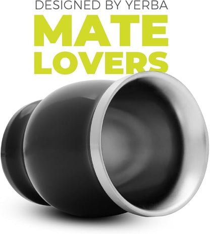 BALIBETOV Stainless Steel Double-Wall Mate Cup And Bombilla Set - Yerba Mate set Includes One Yerba Mate Cup, 2 Bombillas Mate (Straw) & Brush - Easy to Clean (Black)
