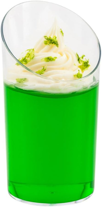 Restaurantware 3 Ounce Shot Glasses 100 Round Incline Cups - With Clear Finish Disposable Plastic Shot Glasses For Serving Samples At Wedding Banquets And Catered Events