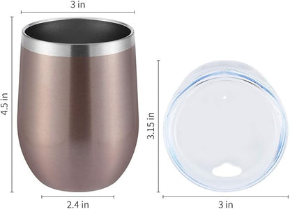 DOMICARE Stainless Steel Wine Tumbler Bulk with Lid, Personalized Rose Gold Insulated Tumblers Set, 12oz Travel Coffee Cups Pack of 12