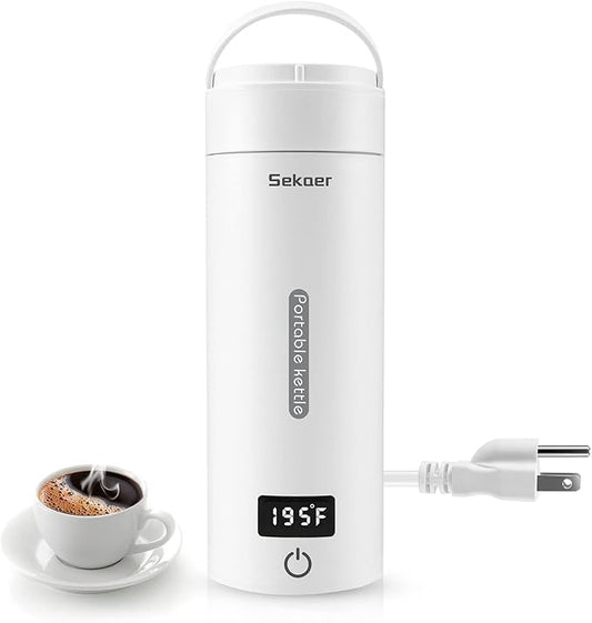 Sekaer Portable Electric Tea Kettle Travel Small Mini Coffee Kettle, with 4 Variable Presets, Personal Hot Water Boiler 304 Stainless Steel with Auto Shut-Off & Boil Dry Protection, SY-618A