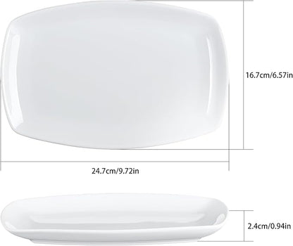 Ceramic Serving Platter Set, 4 Pcs 10 inch Rectangular Serving Tray for Entertaining at Parties and Weddings, White Platter Rectangular Dishes Dinner Plates for Appetizer Meat Bread Dessert and Sushi