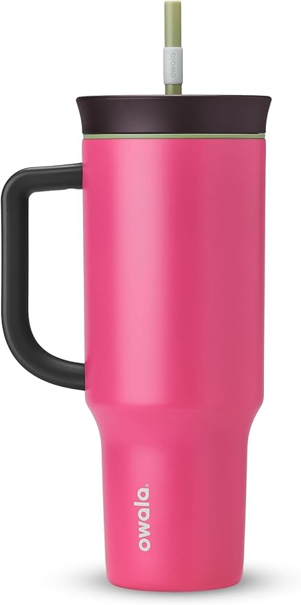 Owala Stainless Steel Triple Layer Insulated Travel Tumbler with Spill Resistant Lid, Straw, and Carry Handle, BPA Free, 40 oz, Pink (Watermelon Breeze) (Pack of 6)