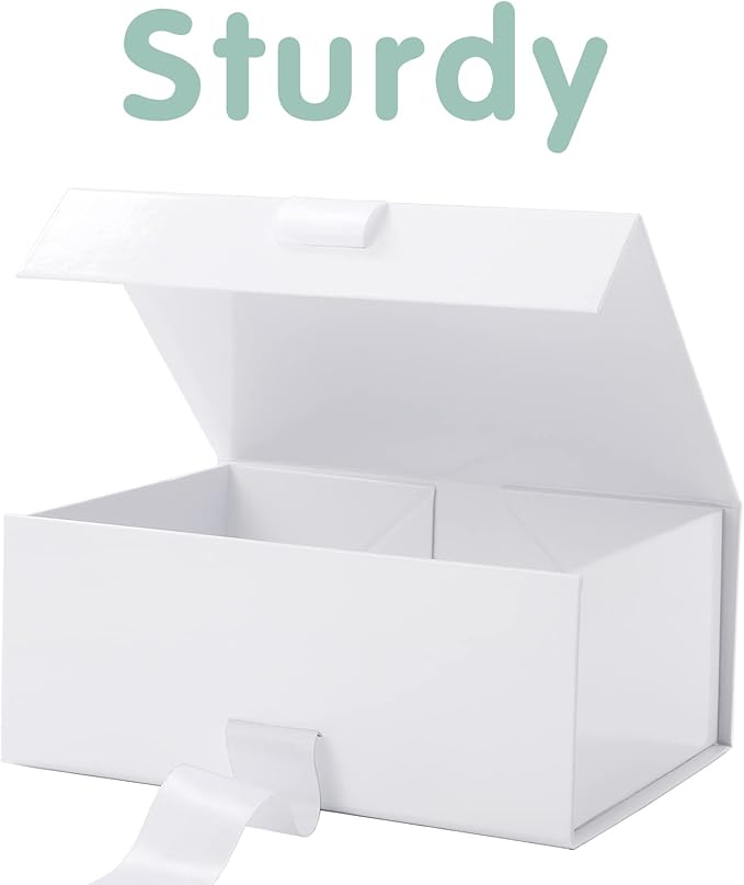 HAPPY POTATO Gift Box for Presents with Ribbon 9x6.5x3.8 Inches, White Gift Box with Lid, Bridesmaid Proposal Boxes (Glossy White)